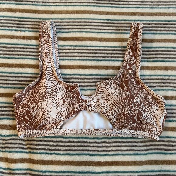 NWT Large Two-Piece Sets Swimsuit Cut-Out Bra Style Padded Khaki - Picture 5 of 9